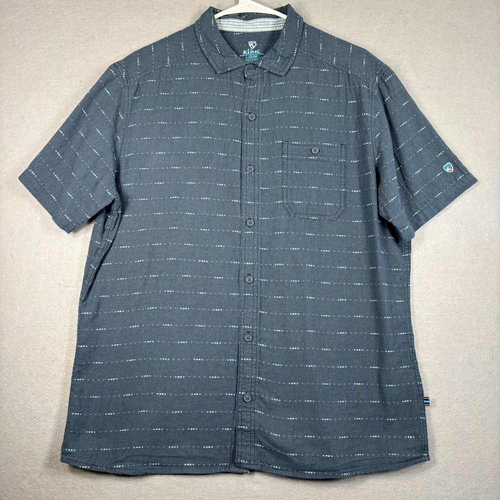 KÜHL‎ Men's Linen Blend Short Sleeve Button Up Shirt Large Blue